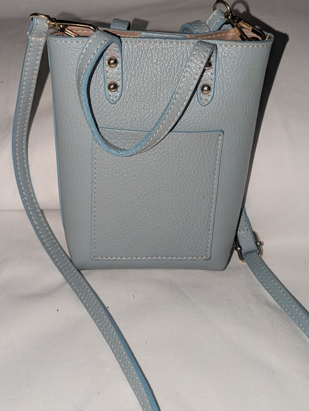 Pelle Classic Light Blue Pebbled Crossbody with Front Pocket. Made In Italy.
